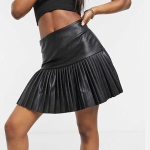 Femme Luxe pu pleated skater skirt in black